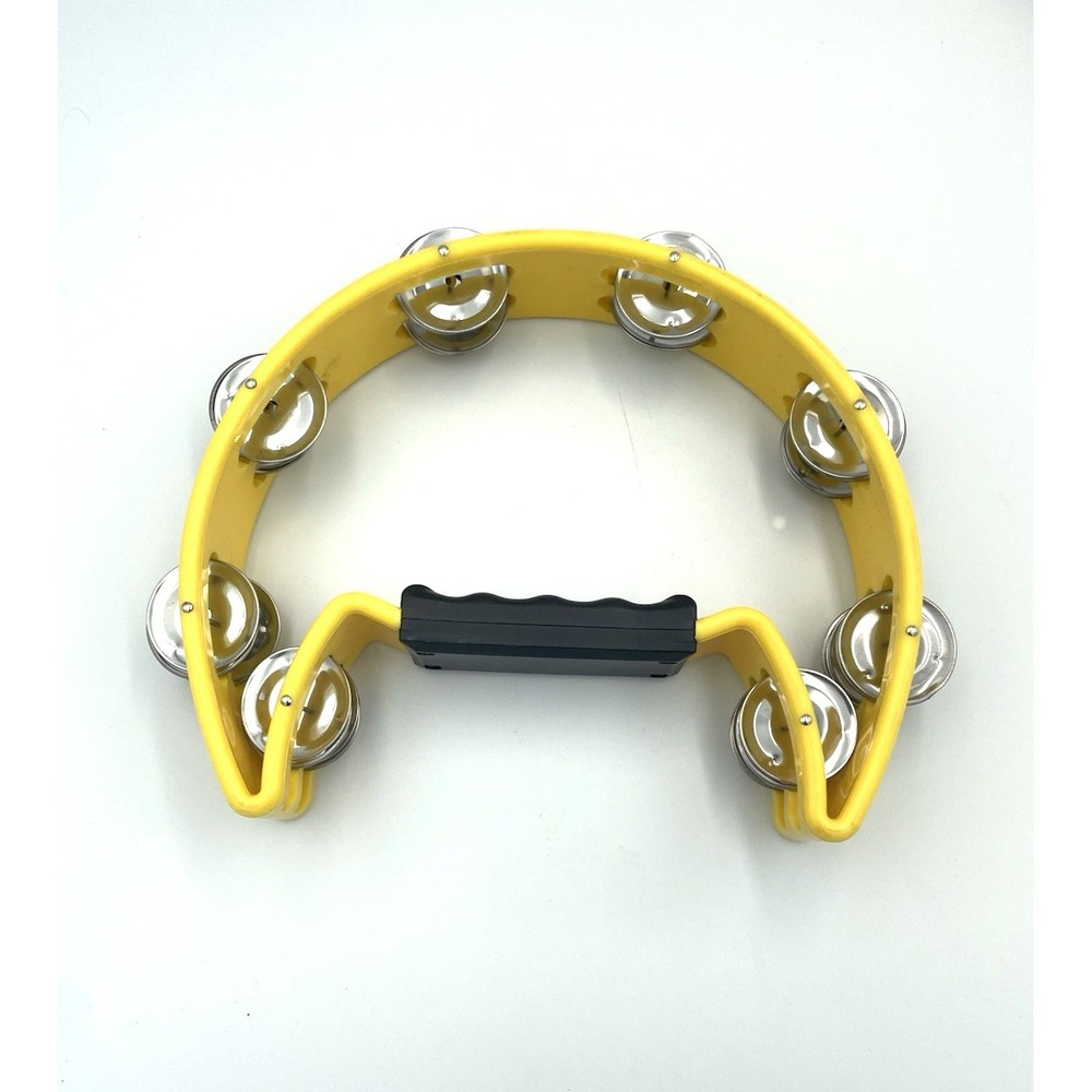 Tambourine Yellow Half Moon Cutaway Double Row Jingles Crisp Bright Sound